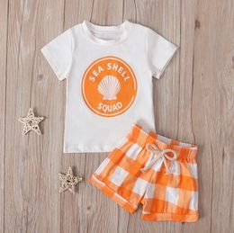 sweet toddler girls clothing sets European style trend children summer short sleeve letter shell print T-shirt Tops + shorts 2pcs suits S1313