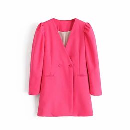 fashion women long suits autumn pink v-neck female jackets casual button-fly ladies coats sleeve girls jacket 210430