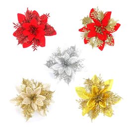 DIY Christmas Tree Decorations 14cm PE Artificial Flowers New Year Xmas Party Ornament Fake Glitter Flower Wedding Garland Flower-wall Archway Decor ZL0002