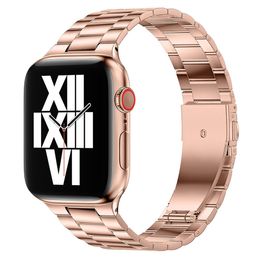 Stainless Steel Metal Link Bracelet Band - Rose Gold for Apple Watch Series 38mm 40mm 41mm 42mm 44mm 45mm Wrist Strap