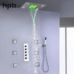 colored ceiling UK - Design Bathroom Rainfall Waterfall LED Colored Ceiling Massage Spa Shower Set With Body Jets Sprayer Sets
