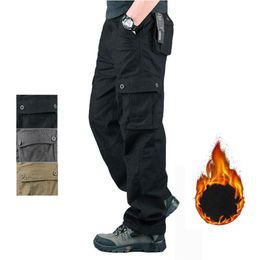 Men's Pants Winter Fleece Cargo Casual Multi Pockets Military Tactical Men Outerwear Army Straight Slacks Long Trousers