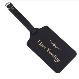 DHL300pcs Luggage Tags Travel Accessories Personal Style I love Travelling Gilding Printing Pu Suitcase ID Addres Holder