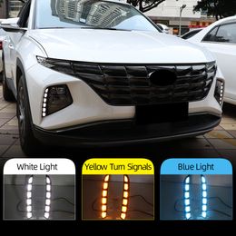 2PCS Daytime Running Lights For Hyundai Tucson 2021 2022 LED DRL Dynamic Turn Signal Car Fog Lamp Auto Daylights