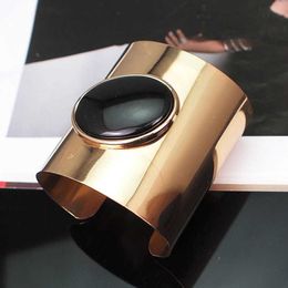 Punk Resin Cuff Bracelets for Women Statement Metal Big Bangles Bracelets Jewellery Black Red Green Colour Ukmoc Q0717