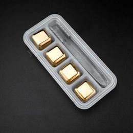 4pcs/set Gold Cube Ice Frozen Mold Stainless Steel Ice Metal Model tongs Coffee Drink Whisky Bar Ice Wine Stone Creative Supplies DAJ16