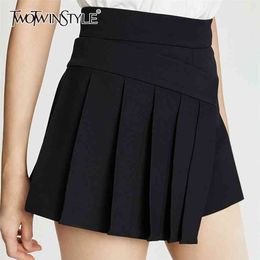 Black Asymmetrical Skirt For Women High Waist Minimalist Korean Pleated Mini Skirts Female Summer Fashion 210521