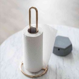 Creative Wrought Iron Nordic Home Kitchen Table Roll Paper Holder Punch-free Vertical Storage Rack Gold Rose Gold Simple Home Design CY220114