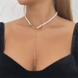 Pendant Necklaces 2021 Female Personality Imitation Pearl Long Chain Necklace On The Neck Creative One Style Wear More Fashion Accessories
