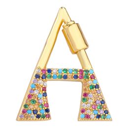 Multi Colors Micro Pave Letter Alphabet Charms Climbing Button Carabiner Clasp Pendant for Necklace Making