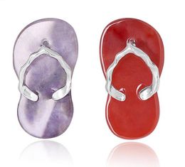 Women Slipper Shoe Pendant Natural Stone Tiger Eye Red Agate Aventurine Crystal Quartz Summer Sandals Pendants Jewellery for Girl