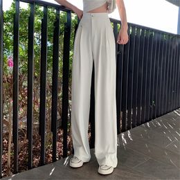 2021 White Suit Pants Woman Summer Chic Streetwear High Waist Straight Pants Female Korean Fashion Spring Loose Trousers Woman Q0801