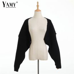Sexy cropped cardigan knitted short sweaters for women fashion cute tops korean style long sleeve top batwing 211018