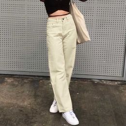 Spring Women's Pants High Waist Washed Solid Colour Pocket Wide Leg Casual Jeans Jeansy Ripped Pant Summer Q0802