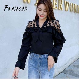 INS Fashion Women Summer fall sexy lace Tunic Shirt Blouse Long Sleeve Casual Top OL Workwear Mujer Blusas White black Shirts 210520