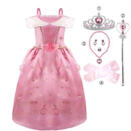 Sleeping Beauty Dress Aurora Cosplay Costume Baby Girl Princess Party Costume Child Makeup Fantasy Evening Dress 2 3 4 5 7 8T G1129