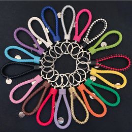 New handmade PU Leather Keychain Braided String Rope Metal Key Ring Woven Cord chains Holder gifts