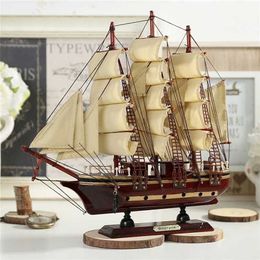 Mediterranean wooden sailboat model ornaments solid wood simulation craft boat bar decoration handmade home 211108