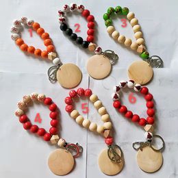 Foreign trade Christmas tree snowflake pattern wooden bead wrist keychain Personalised anti-lost key ring multi-color optional