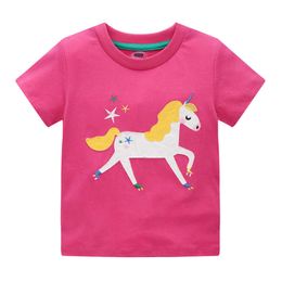 Jumping Metres Cotton Girls Tees Animals Applique Baby Clothes Lovely T shirts for Summer Kids Tops 210529