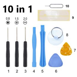 10 in 1 Repair Pry Opening Tools Kit With 5 Point Star Pentalobe Eject Pin Key For APPLE iPhone5 5s 5c 6G 6Plus 4 4s 3Gs 1000sets
