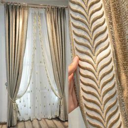 Luxury Curtains for Living Room Rice Grain Jacquard Shading Simulation Silk Curtain Finished Custom Physical Shading Curtains 210712