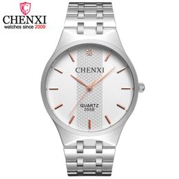 Chenxi Brand Top Mens Watch Fashion Casual Steel Band Sier Black Wrist-watch Men Brands Quartz Watches Male for Man Gift Clock Q0524