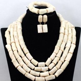 Earrings Necklace Cream White African Costume Jewelry Set Beauty Coral Beads Wedding For Woman CNR444