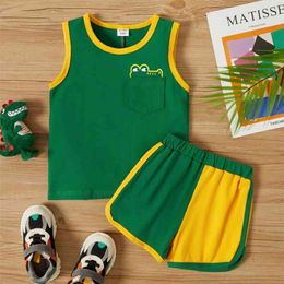 2-piece Toddler Boy Animal Colorblock Camisole and Shorts Set 210528