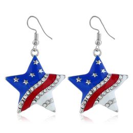 2020 Usa American Flag Earrings Pentagram Independence Day July 4th Freedom Alloy Q0709