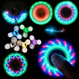 LED Light Fidget Spinner Toys Party Favour Electroplating Spinning Top Hand Fingertip Spinners Tri Gyro Lumious Spiral Finger Decompression Toy for Kids Gifts INS