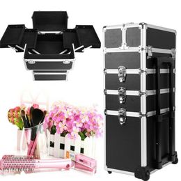 Yonntech 4 in 1 Cosmetic makeup nail hairdressing Beauty Case black Vanity Trolley 210922