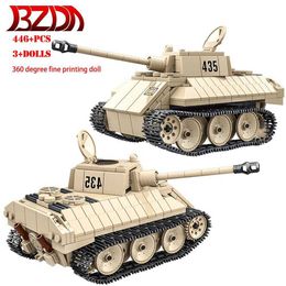 BZDA WW2 VK 1602 Leopard Tank Military Model Blocks Military Series WW2 Tank Soldier Arme Building Blocks Kids Toys Christmas Q0624