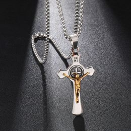 Fashion Charm New Hip Hop Jewellery Stainless Steel Cross Saint Benedict Holy Tag Religious Jesus Cross Necklaces Jewellery Gift for Him Women Men