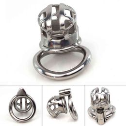 NXYCockrings 2021 Short Style 304 Stainless Steel Male Chastity Device Small Cock Cage with Lock Ring Sex Toy Adult Men 18+ 1124