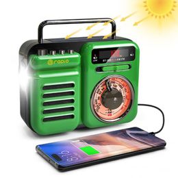 Retro Solar Lamp Flashlight Radio Music Player Clock Power Bank USB Rechargeable Hand Crank for Gift Outdoor Camping Hiking