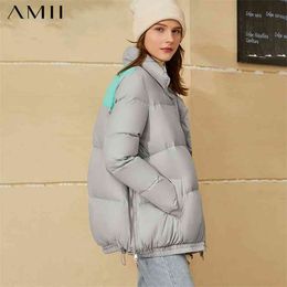 Minimalism Down Jacket Female Winter Fashion Coat Women Patchwork Stand Collar 90%White Duck Women's 12030384 210527