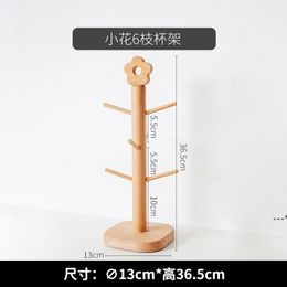 NEWMugs Hooks Cute Tree Shape Wooden Coffee Tea Cup Holder Practical Mug Drying Cups Storage Rack Holders Drinkware Shelf Six RRE11412