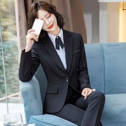 Office Work Wear Blazers Ladies Women Pantsuit Black Business Suits Professional Pantsuits Blazer Pants Set 2 Piece Formal Women's Two