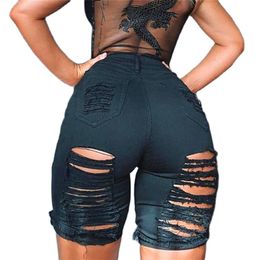 Sexy Ripped Denim Shorts Women Elastic Destroyed Hole Jeanshorts Short Pants Casual Jeans Short 210625