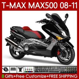 Motorcycle Body For YAMAHA T-MAX500 TMAX-500 MAX-500 T 08-11 Black red Bodywork 107No.52 TMAX MAX 500 TMAX500 MAX500 08 09 10 11 XP500 2008 2009 2010 2011 Fairings