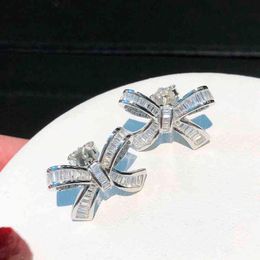 Women's classic fashion full zircon bow earrings S925 sterling silver original luxury brand high-quality Jewellery gift