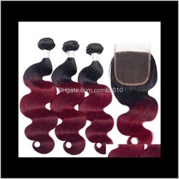 Brazilian Ombre 1B/99J Body Wave Human Hair Weaves With Lace Closure Human Hair Weaves Ombre Color Hair Extensions 0Fntz Eaqkp