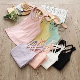 Summer 2 3 4 5 6 7 8 10 Years Children Clothing All Match Baby Beach Vest Candy Color Sexy Strapless T-Shirt For Kids Girls 210529