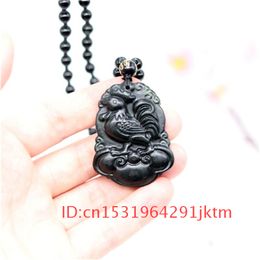 Jewellery Hand-Carved Accessories Jade Gifts for Black Amulet Obsidian Green Pendant Necklace Natural Charm Men Chinese Chicken