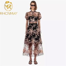 Summer Self Portrait Runway Dress Women Floral Embroidery Sequined Long es Mesh Vacation Beach Vestidos 210506