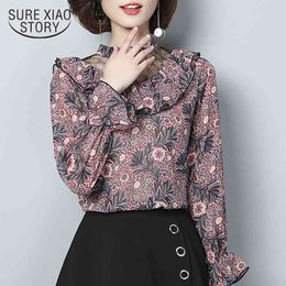 spring women long sleeved blouses sweet style chiffon print office lady tops fashion female shirts D518 30 210521