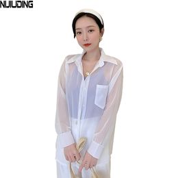 Summer Loose Sexy Perspective Thin Section Long Sun Protection Clothing Shirt Jacket 210514