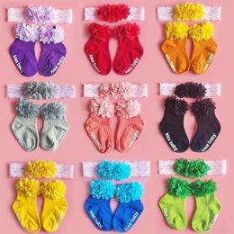 Baby Socks Lace Flower Girl Headband Socks Set Breathable Knitted Cotton Footwear Newborn Hairband Turban 10 Colors Optional
