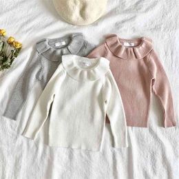 Autumn Kids Girls Long Sleeve Lotus Leaf Collar Knit Sweater Winter Children Clothing Baby Pullover Sweaters 210521